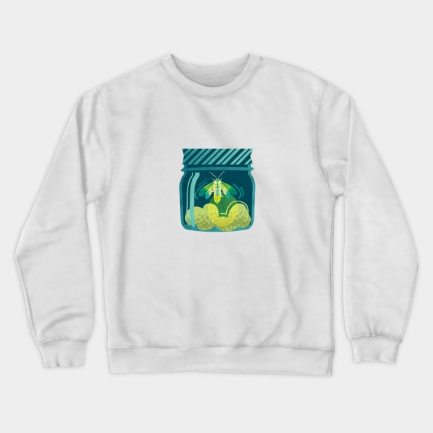 Glowing in the moss // spot illustration // teal background jar with lightning firefly bug quirky whimsical and bioluminescence lampyridae beetle Crewneck Sweatshirt by SelmaCardoso